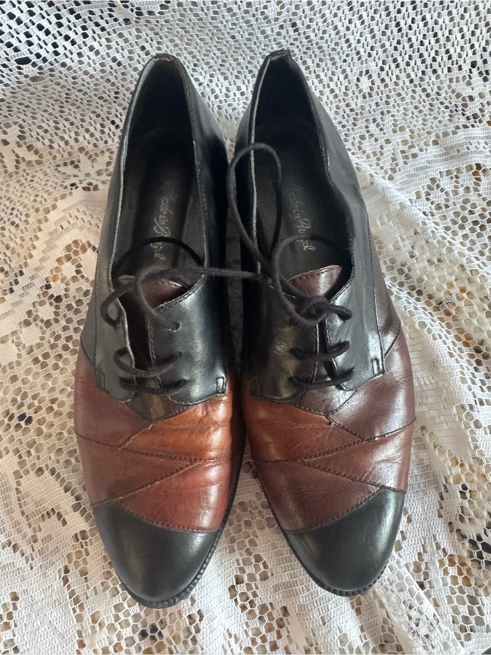 Vintage Leather Patchwork Woman’s Oxford two tone made in Brazil Shoes